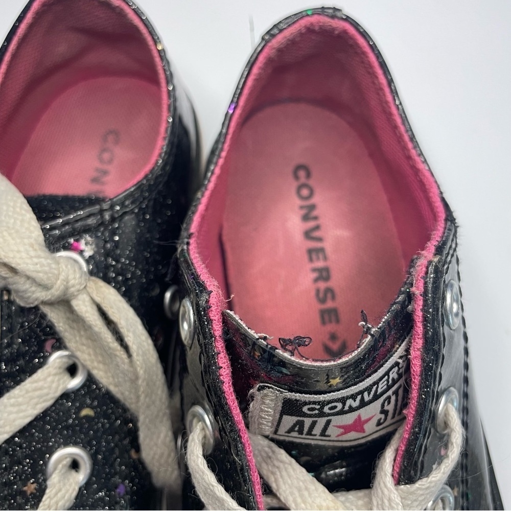 Converse All Star Low Tops Size Kids 2 Shiny Black Stars Moons PRELOVED - Picture 6 of 10